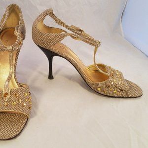 Cole Haan opentoe canvas glass stone studs beige 8.5 M